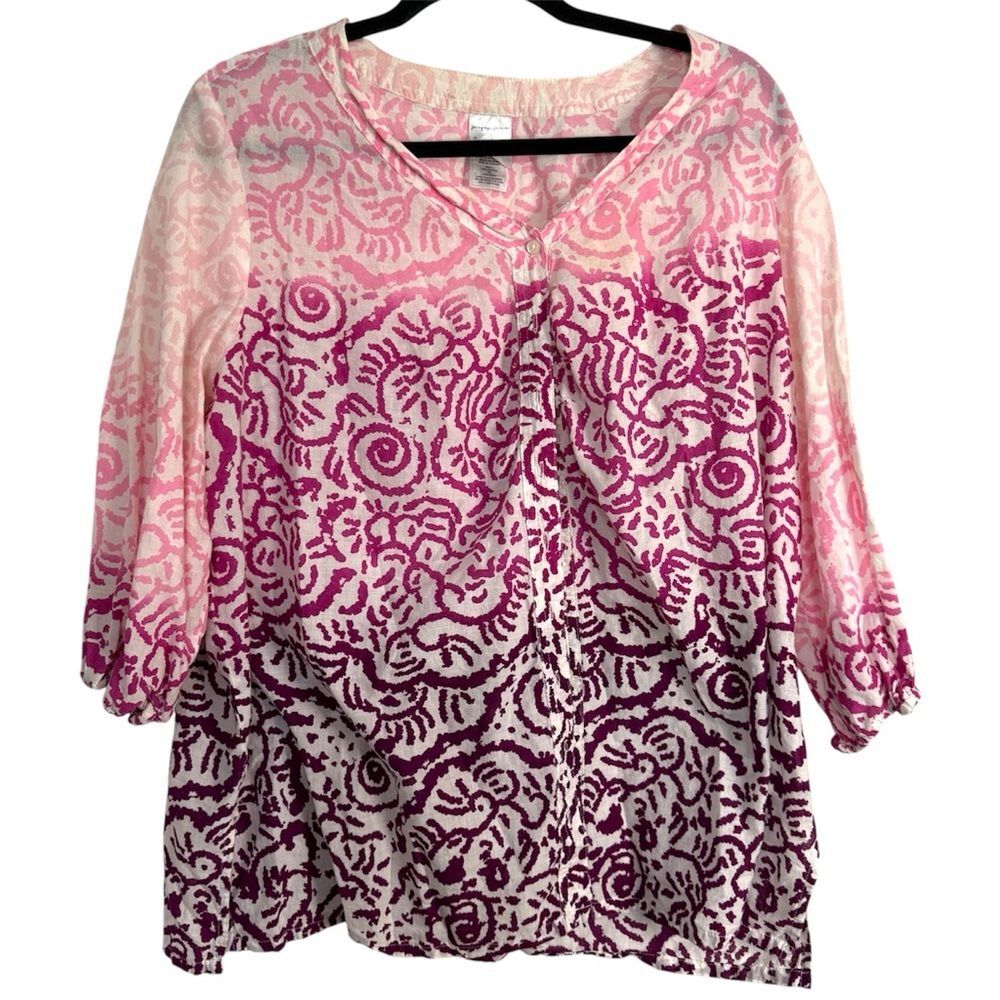 Just My Size Pink and Purple Swirl Cotton Blouse 18W/20W